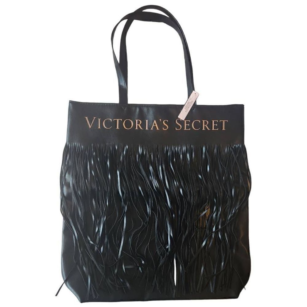 Victoria's Secret Black Fringed Tassel Tote Bag‎